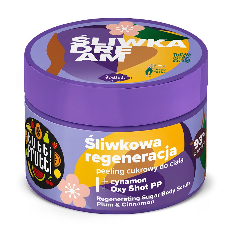 Tutti Frutti Regenerating Sugar Body Scrub With Plum And Cinnamon + Oxy Shot PP 300 g